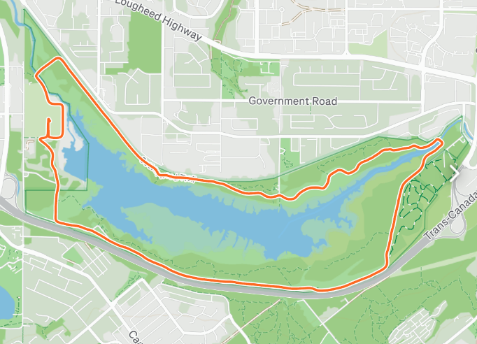 Route map of the Burnaby Lake Run 10K